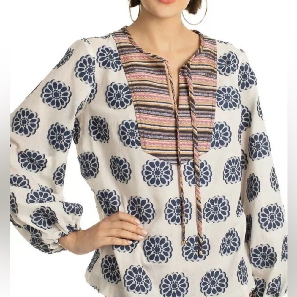 Trina Turk Women's White Mixed-Print Split-Neck